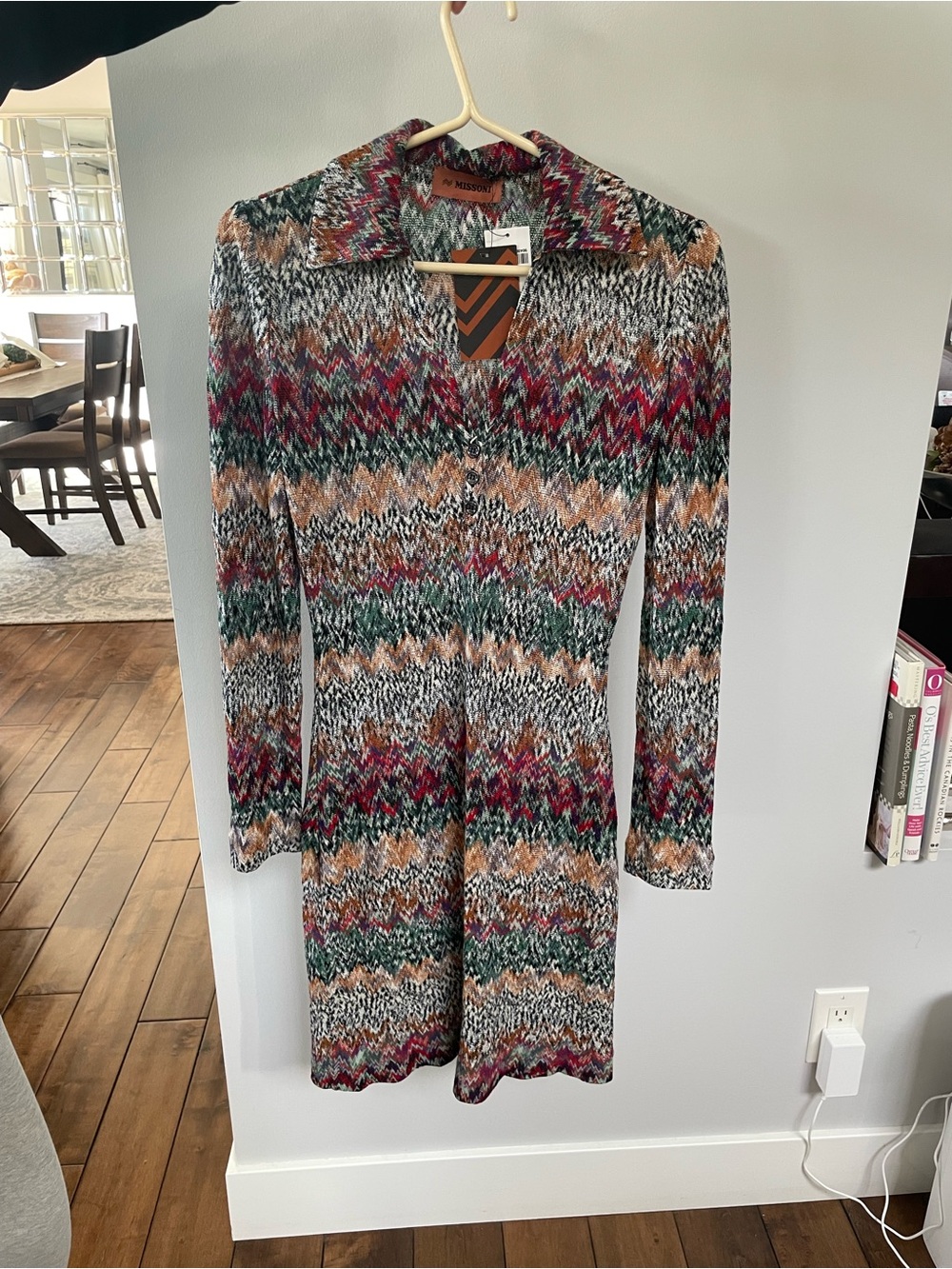 Missoni Multicolor Zigzag Knit Long-Sleeve Collared Dress